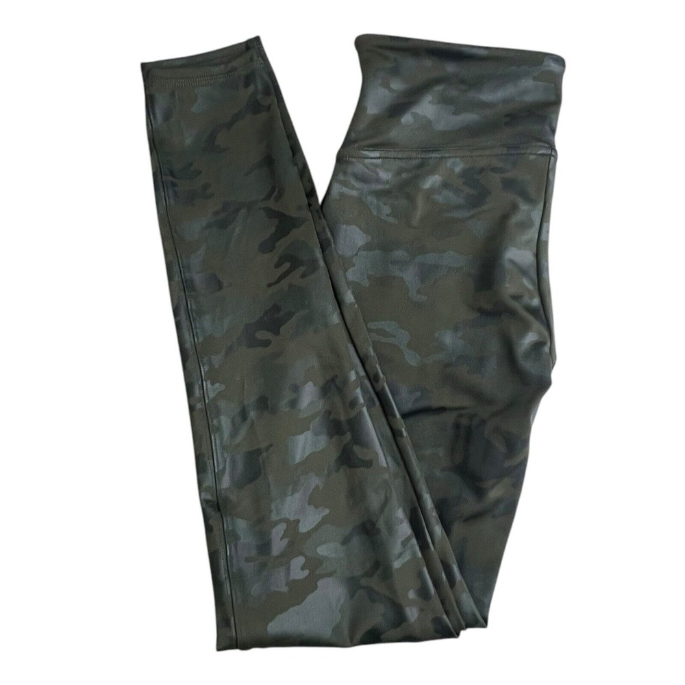 Spanx Womens‎ Medium Green Metallic Camo Mid Rise Full Length Leggings